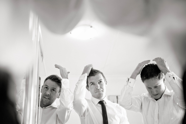Men styling hair