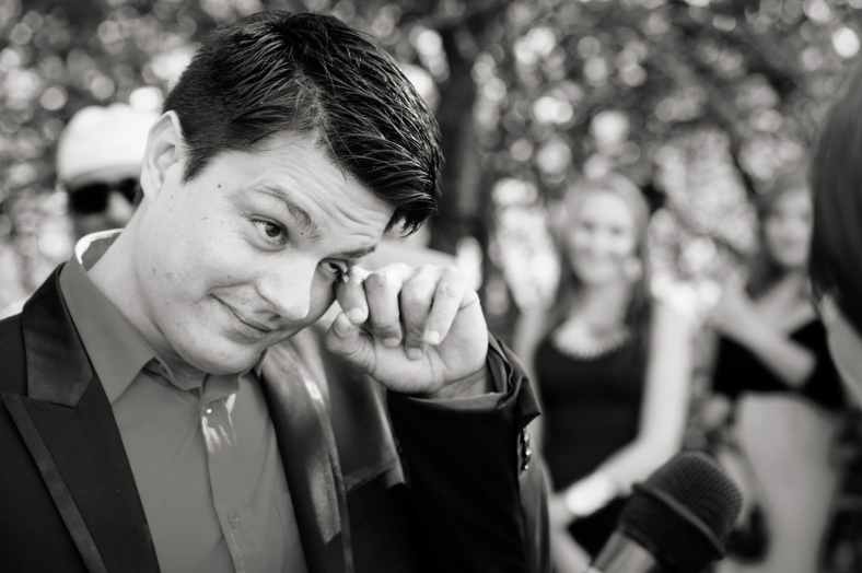 Groom crying