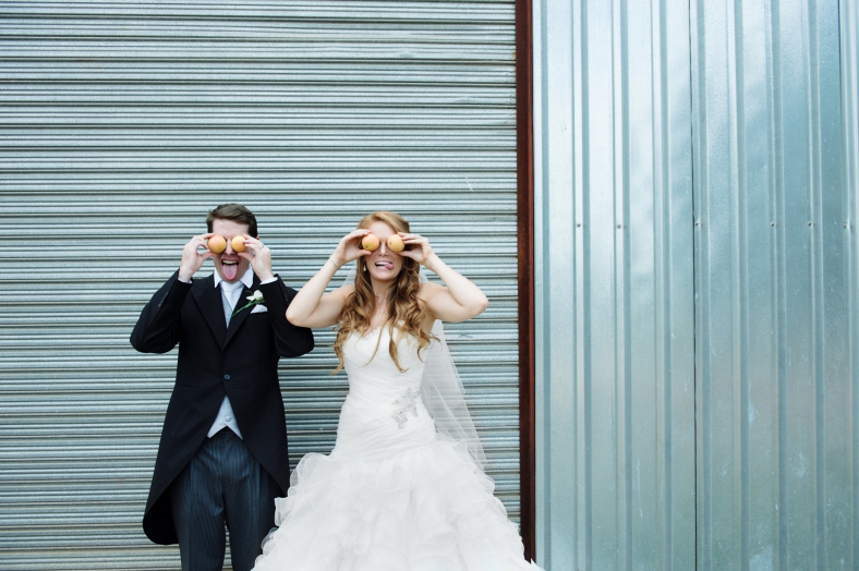 Bride and Groom with Grapefruit eyes