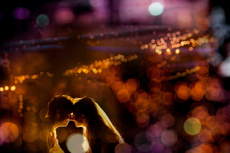 Bride and Groom in lights