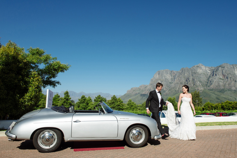Bride and Groom with Porsche