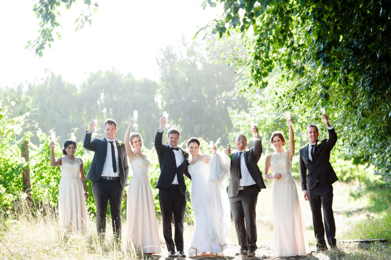 Bridal party in vineyard