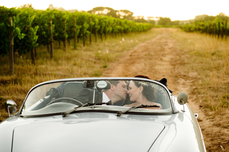 Bride and Groom in Porsche