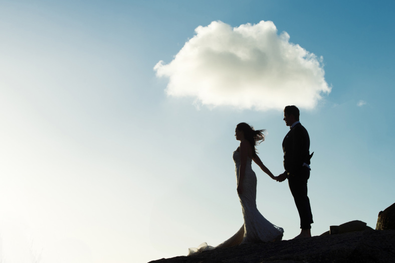 Bride and Groom with cloud
