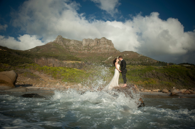 Bride and Groom in Cape Town ocean
