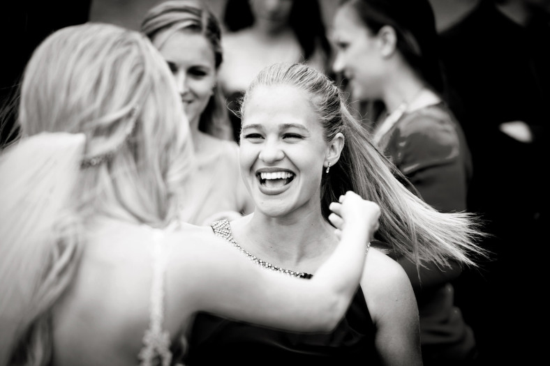 Happy women hug