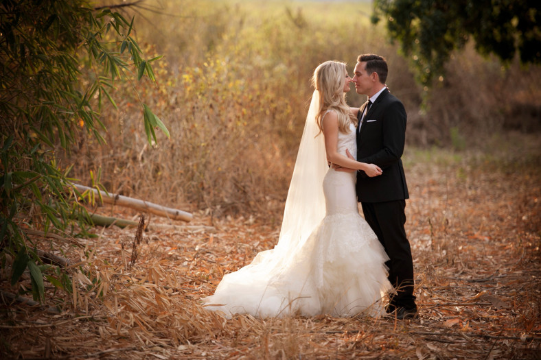 Bride and Groom in Francois Vedemme dress