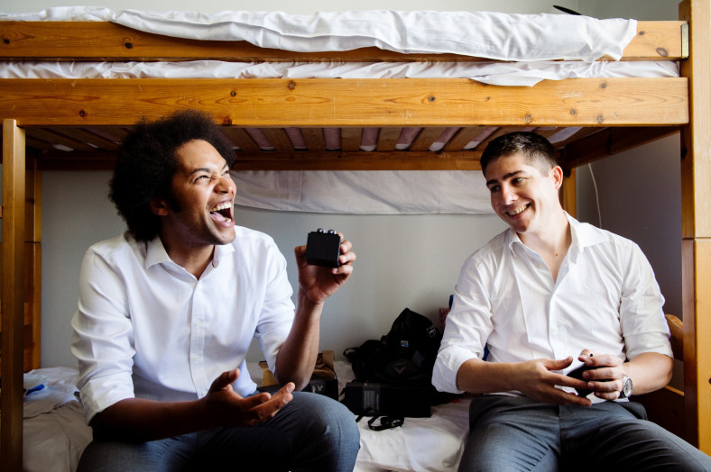 Excited groomsmen
