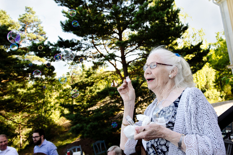 granny blowing bubbles