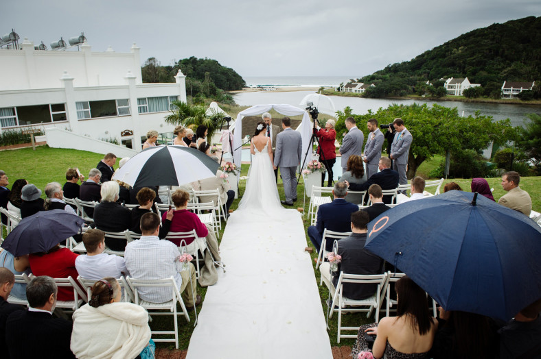 Rainy beach wedding
