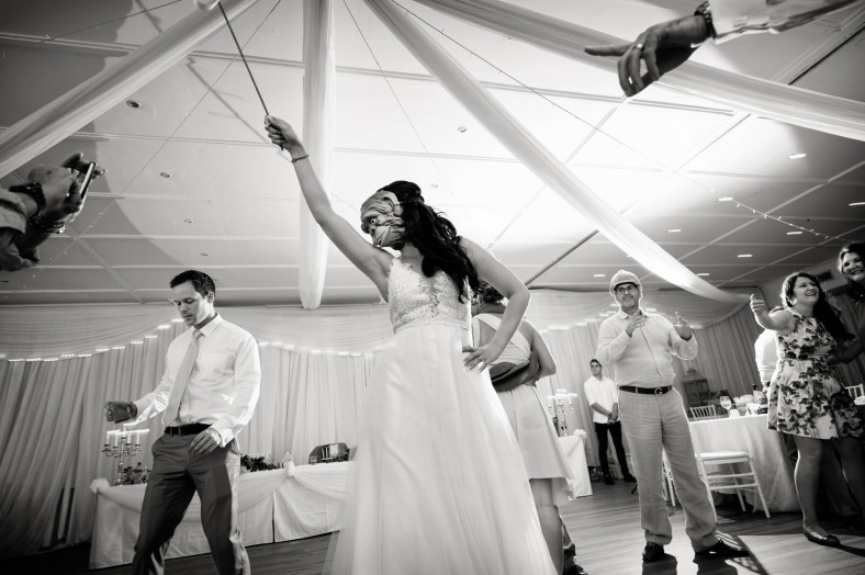 bride dancing in monkey mask