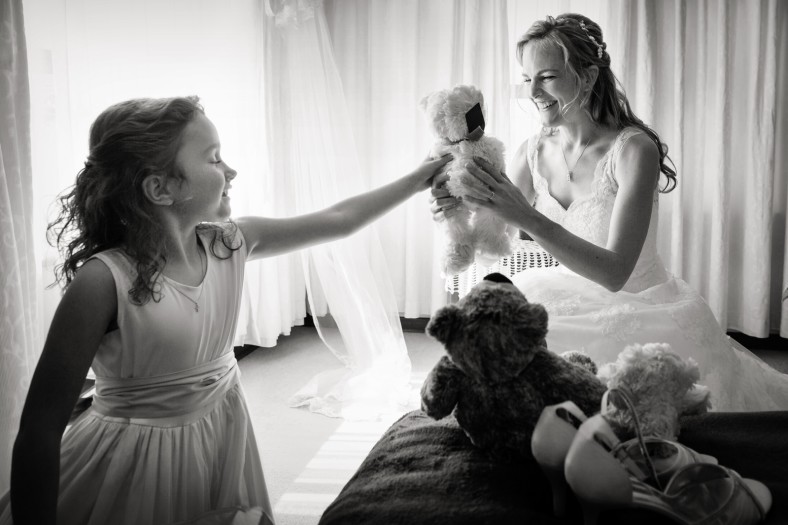 bride with teddy bears