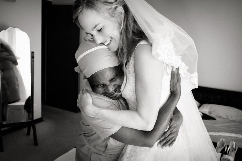 bride hugging maid