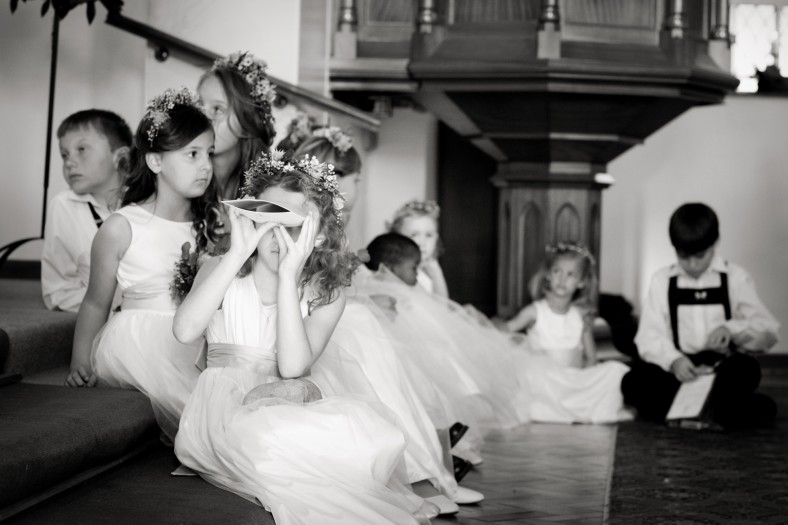 bored children at church wedding