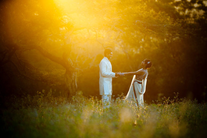 Hindu Newly Weds at sunset Dancing