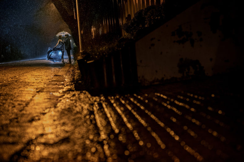 Rainy engagement shoot at night
