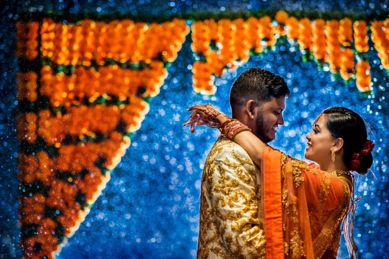Hindu couple in the rain creative wedding photo
