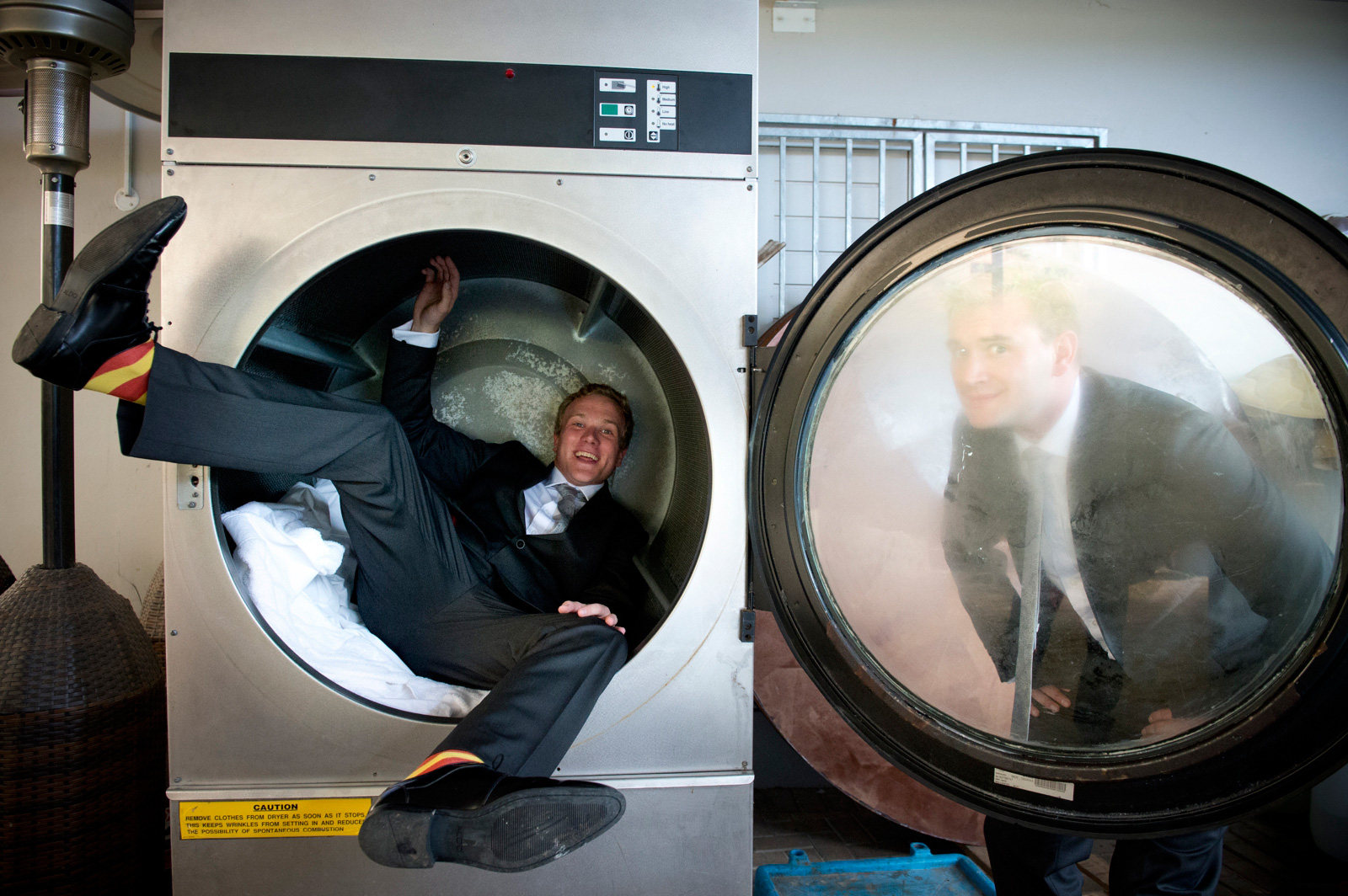 man in washing machine