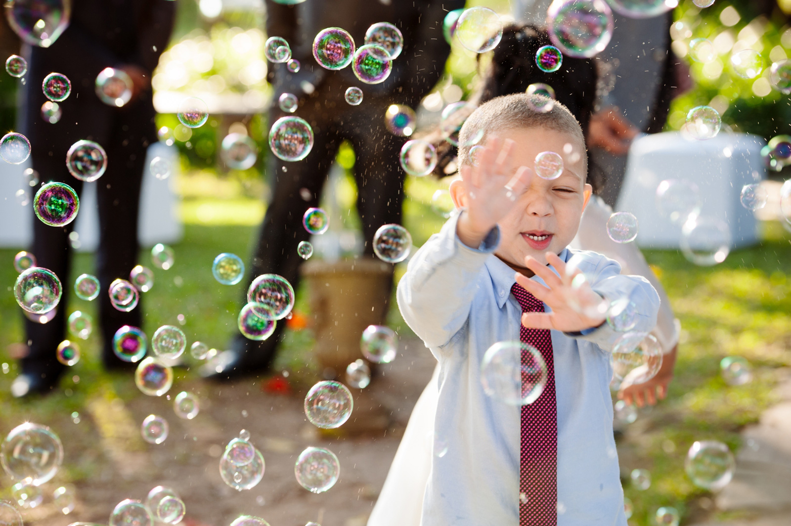 boy fighting bubbles