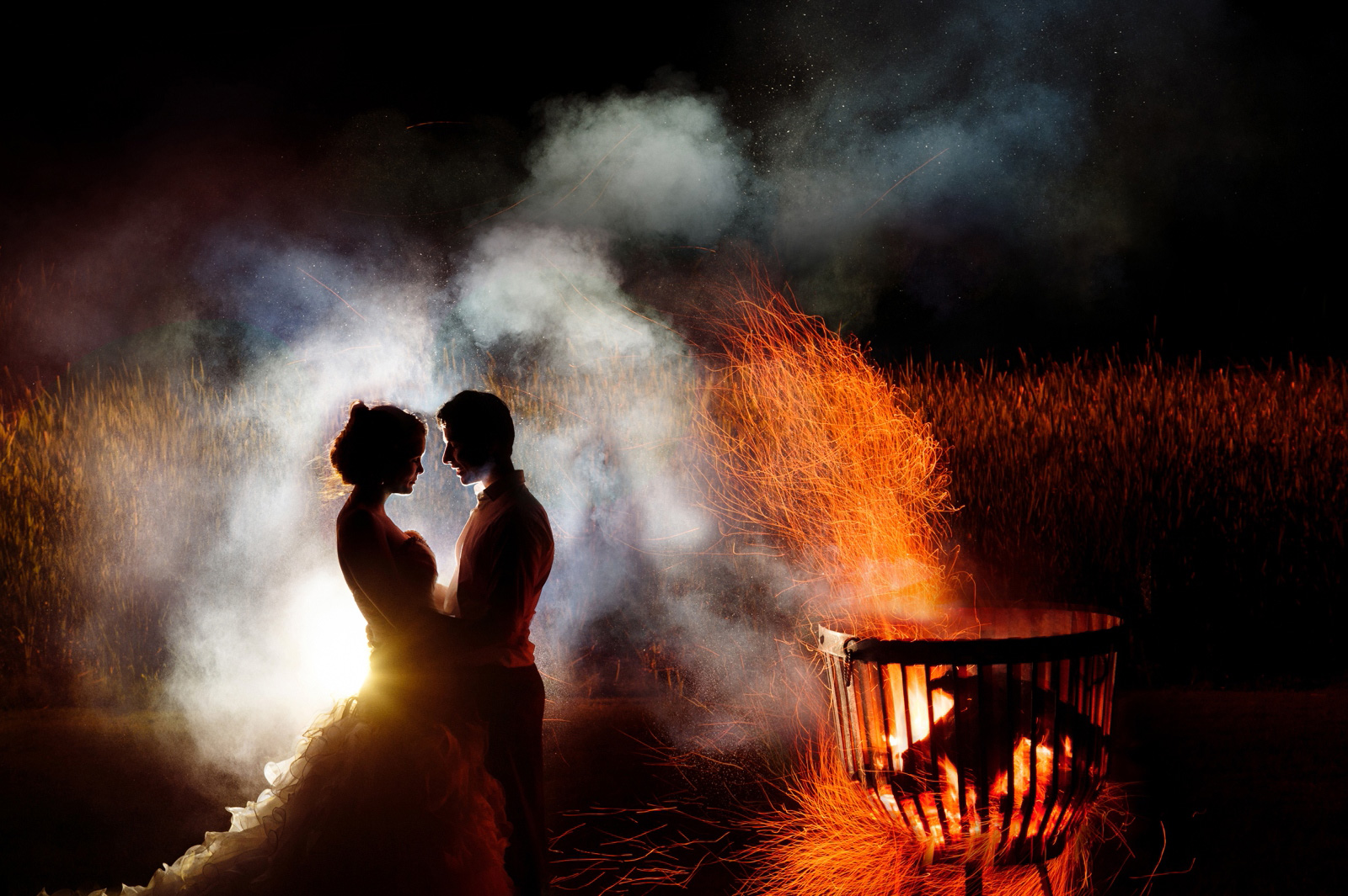 Bride and Groom with bonfire