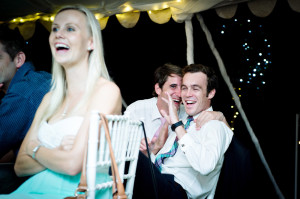 guests laughing at reception