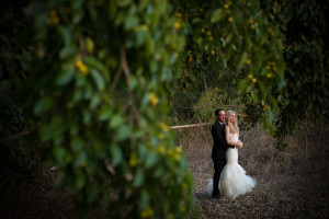 Bride and Groom in orchard